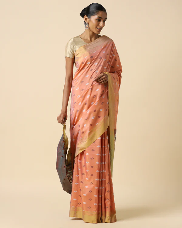 Poonam Pochampally Warp Ikat Silk Cotton Saree pink